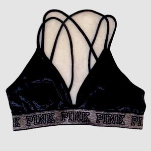 VS PINK BLACK VELVET UNLINED BRALETTE SIZE S